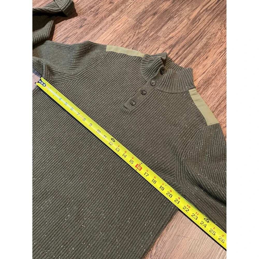 The North Face Mens Olive Green Marled Mock Neck Button Pullover Sweater Large